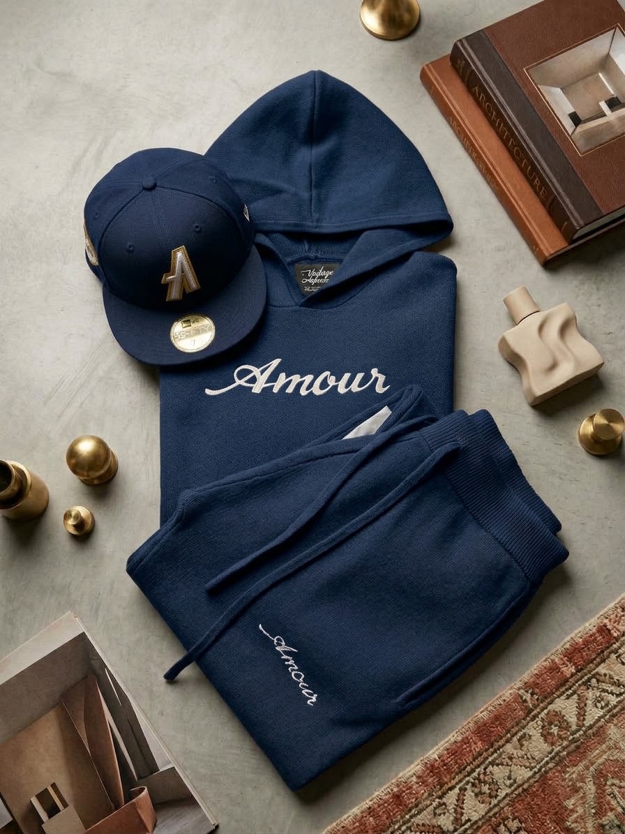 Amour navy knit sweatsuit, view 3